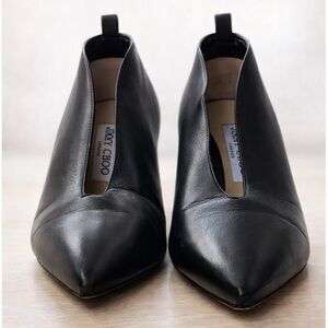 Jimmy Choo Black Leather Kitten Heel Pumps Size 37 Pointed Toe